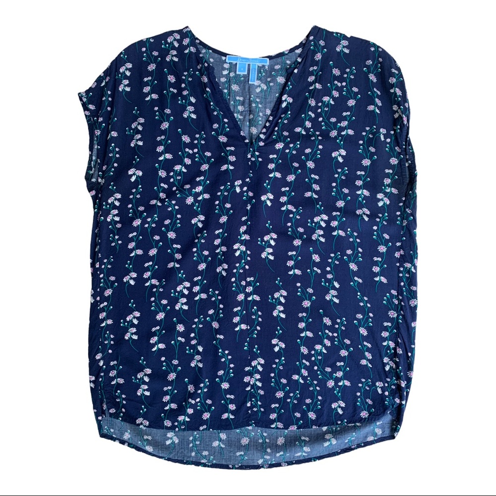 Draper James Navy Floral Print Top Size 2